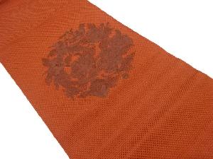 尾長鳥に椿模様　刺繍　名古屋帯